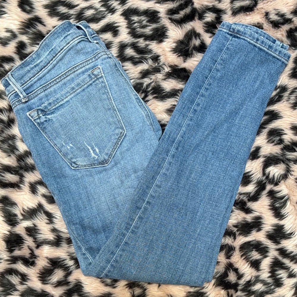 LOFT Light Blue Relaxed Skinny Jeans w/ distressed accents